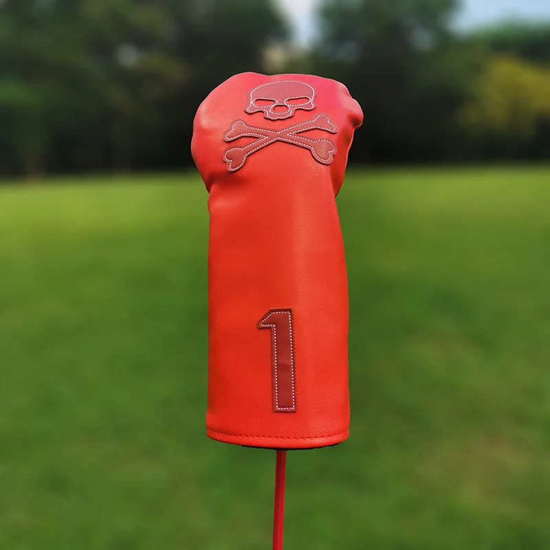 Juego de fundas de cuero para cabeza de club de golf, cubierta de conductor de Calavera, cubierta de madera de fairway, cubierta de taco mixto