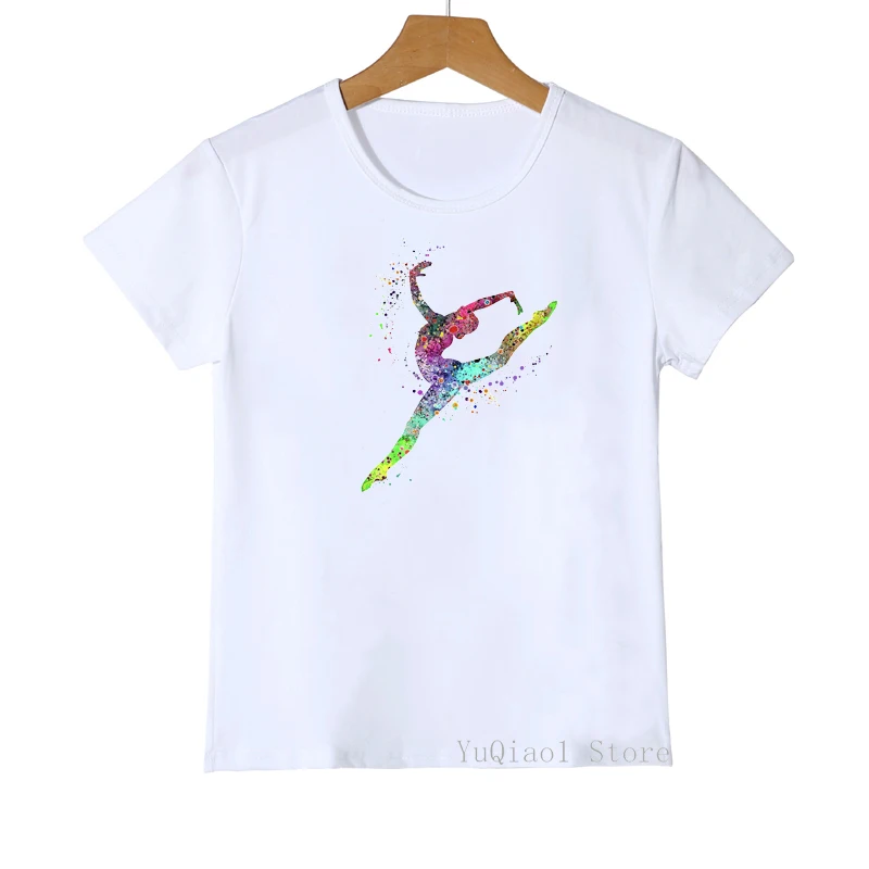 Regenbogen aquarell turnerin splatter print t shirt baby mädchen/jungen kleidung lustige weiß kinder kleidung sommer tops t t-shirt