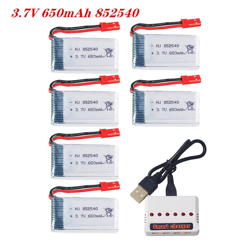 Bateria de polímero Lipo para Drone, Peças sobressalentes Quadrotor RC, Bateria recarregável, 3.7 V, 650mAh, 2-6pcs, Syma X5c, X5c-1, X5, H5c