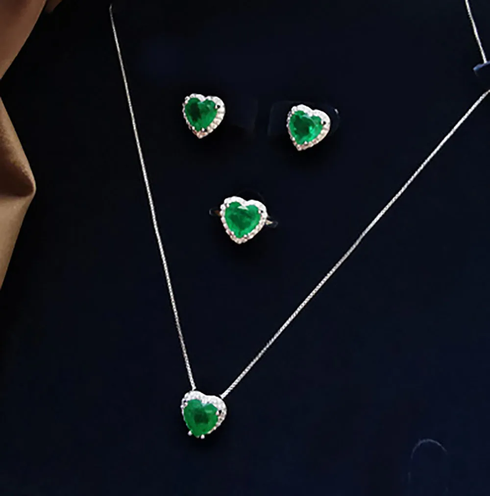 New Arrival Vintage Jewelry Set for Women Lab Emerald Gemstone Necklace/Earrings/Ring Wedding Party Accessories Anniversary Gift