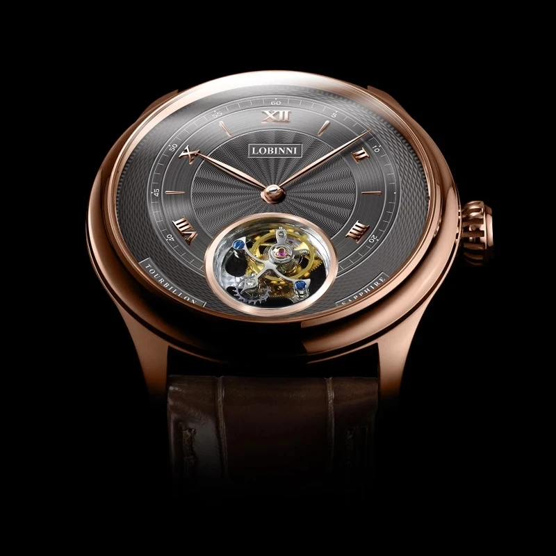 

LOBINNI мужские настоящие часы с турбийоном, роскошные 42 мм, механические наручные часы с автоподзаводом, сапфировое зеркало, скелетонизированный циферблат, кожаный ремешок