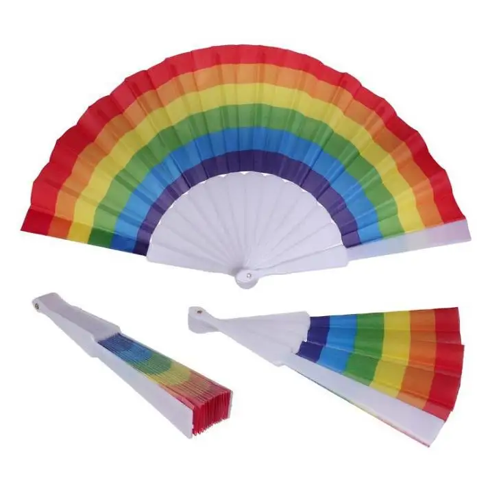 Rainbow Fan Gay Pride Plastic Bone Rainbow Hand Fan LGBT Events Rainbow-Themed Parties Gifts 23CM Rainbow Favors ni217