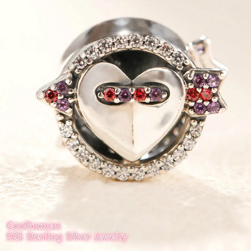 

Valentine's Day 925 Sterling Silver Sparkling & Heart Charm , Red & Clear CZ beads Fit Original Pandora Bracelet DIY