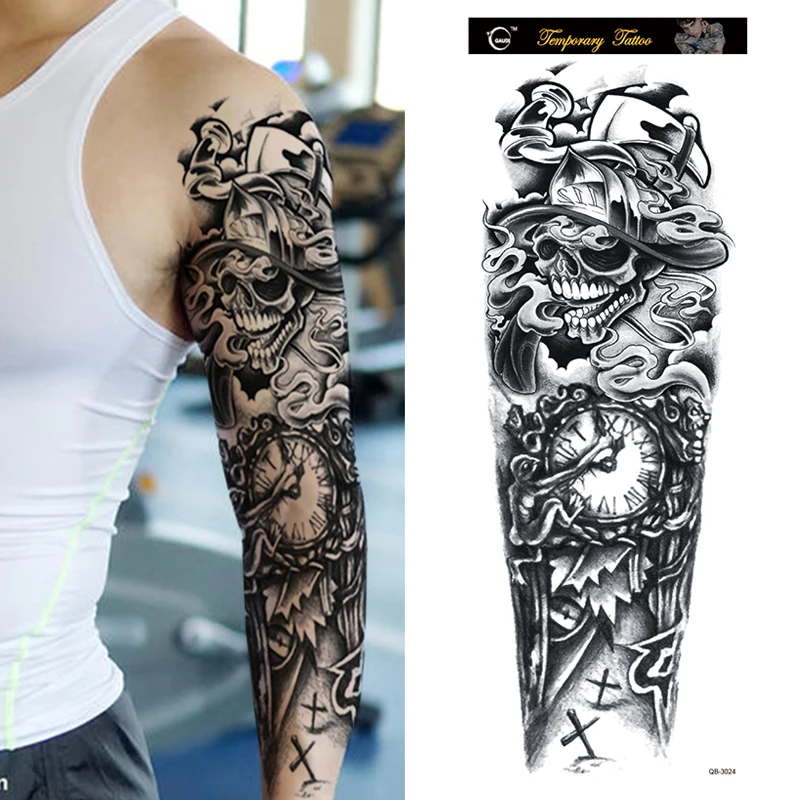 20 Sheets Large Full Arm Temporary Tattoo Sticker Men Women Cool Skull Forest Fish Leg Shoulder Sleeve Fake Body Art Totem