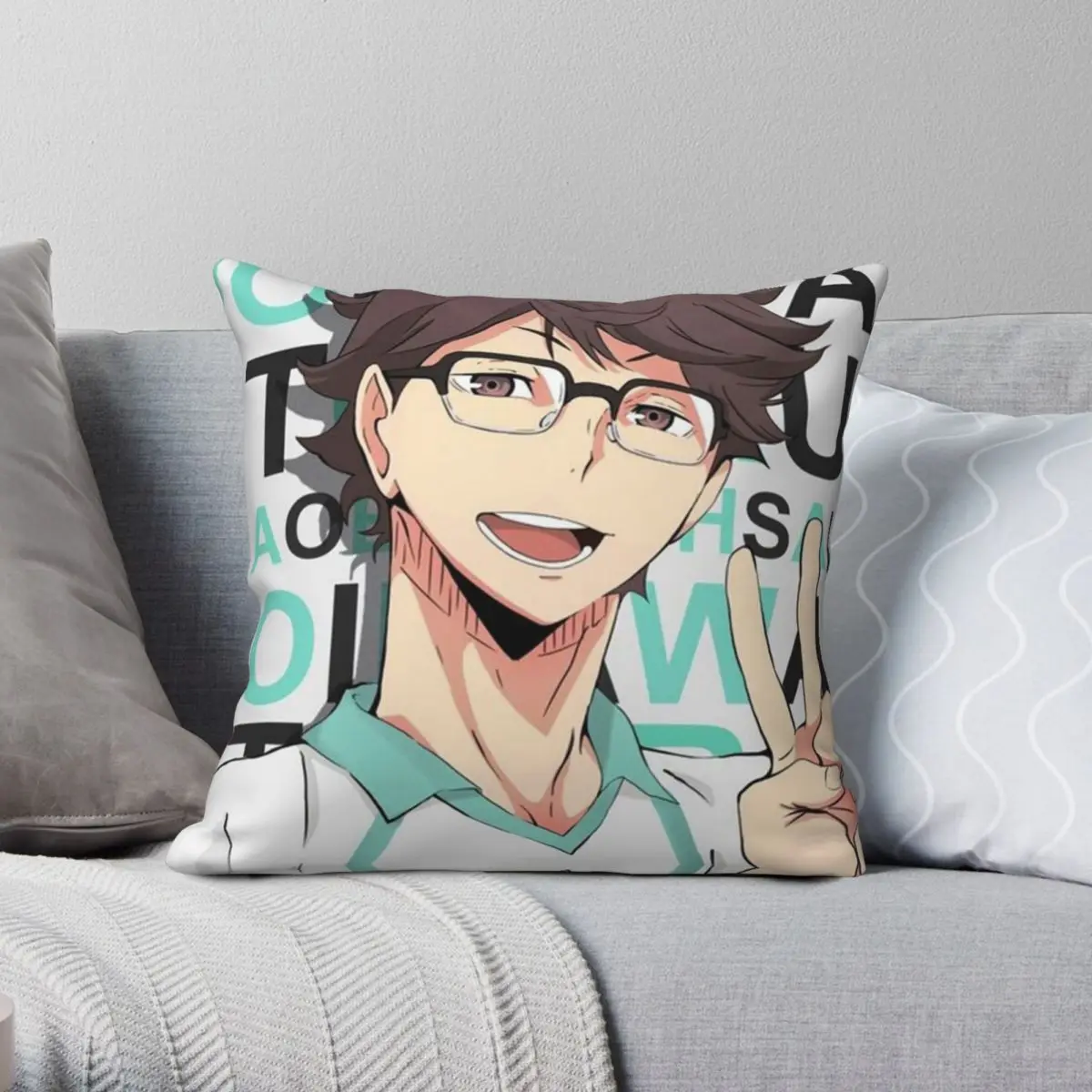 

Oikawa Smart Boy Pillowcase Polyester Linen Velvet Creative Zip Decor Pillow Case Bed Cushion Cover