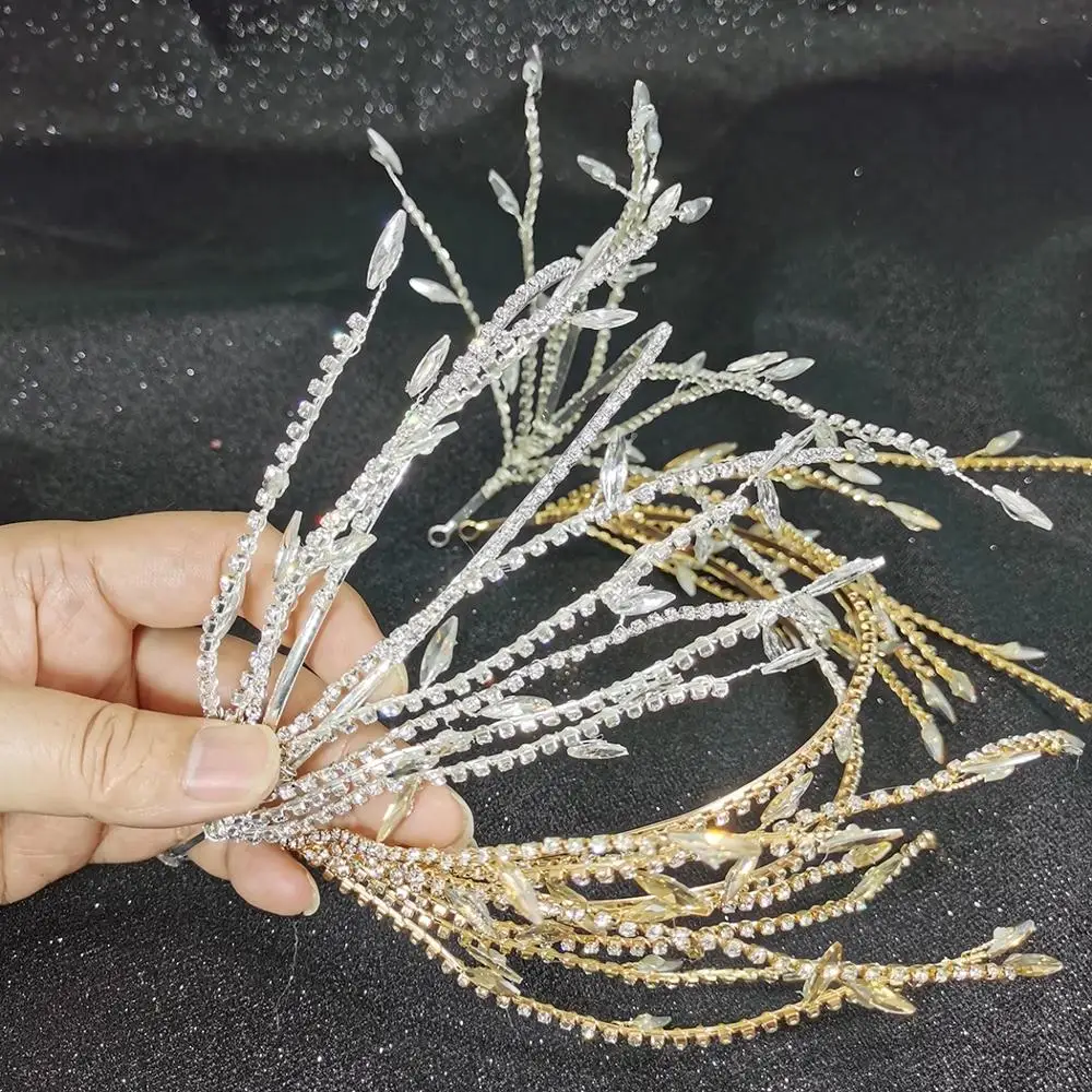 

Korean Luxury Handmade Crystal Bride Headdress Hairband Elegant Leaf Tassel Hari Band Princess Wedding Hair Decoration Jewelry