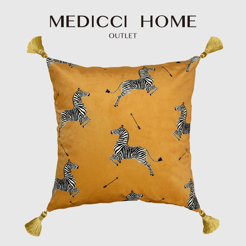 

Medicci Home Jumping Zebras Luxury Pillow Cover Modern American Style Handemade Luxe Velvet Decorative Cushion Case With Tassels