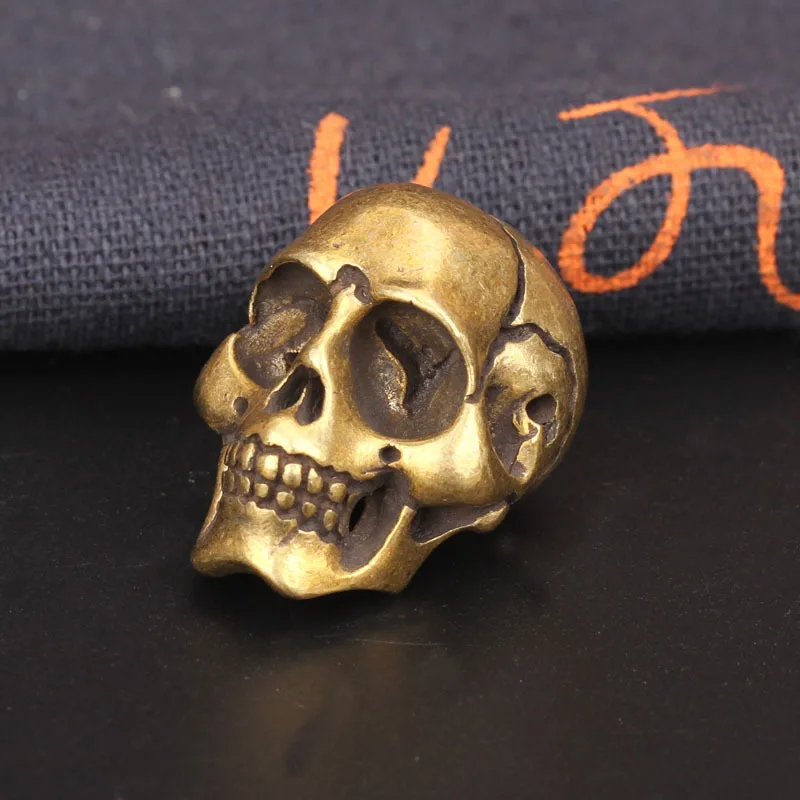 Solid Heavy Brass Skull Head Figurines Table Ornament Decorations Copper Punk Hip Hop Home Decors Accessories Bronze Miniatures