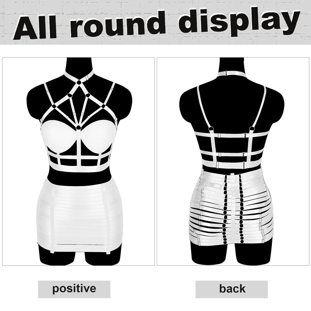 White Skirt Harness For Women's Bralette Garters Sword Belt Lingerie Body Elastic Bondage Straps Erotic Stocking Rave Outfit