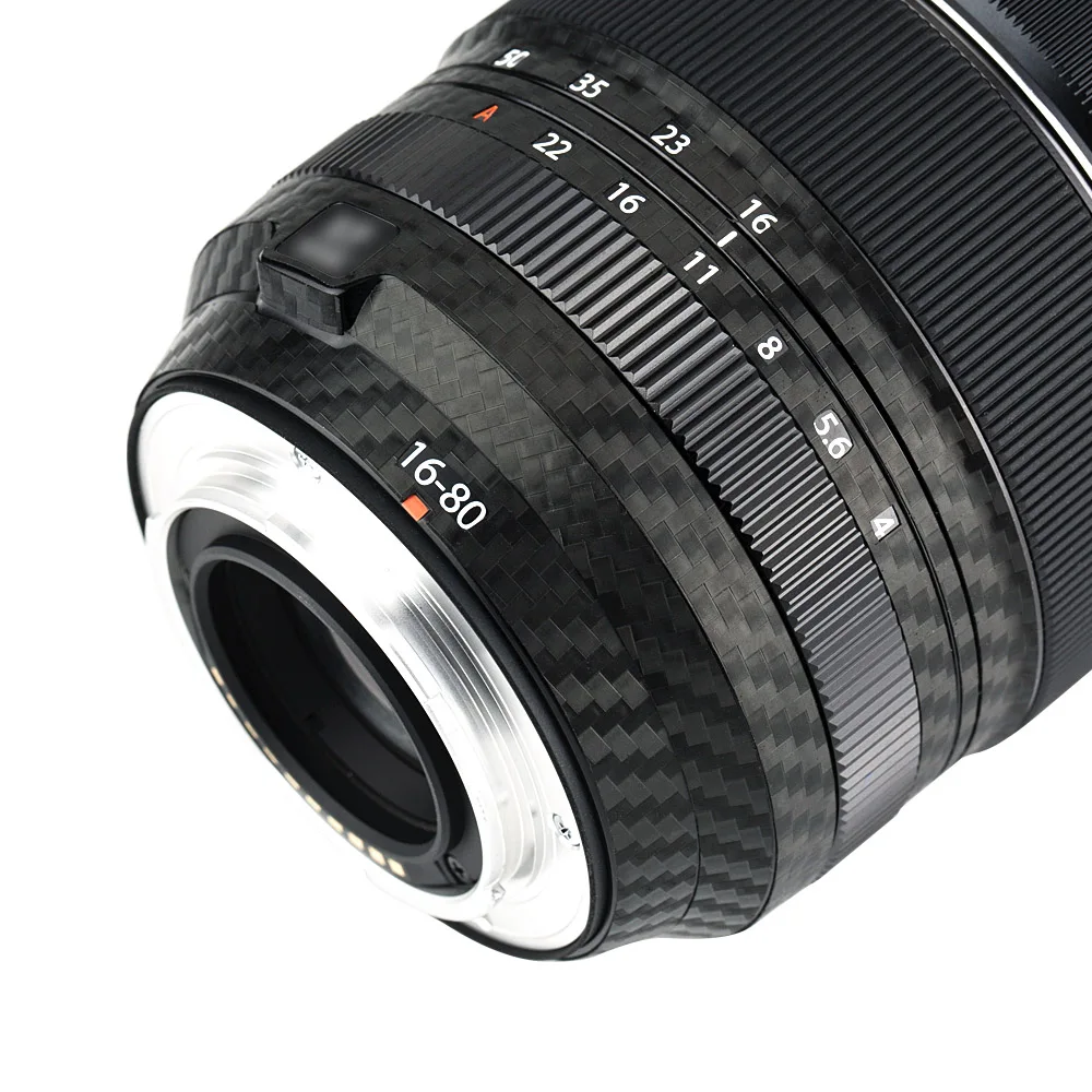 Capa adesiva para câmera fujifilm xf 16-80mm, proteção de lente e fibra de carbono preta