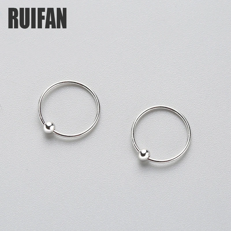 Ruifan 3 Sizes Round Beads Real 925 Sterling Silver Stud Earrings for Women Girls Minimalist Ear Hoops Fine Jewelry Gifts YEA395