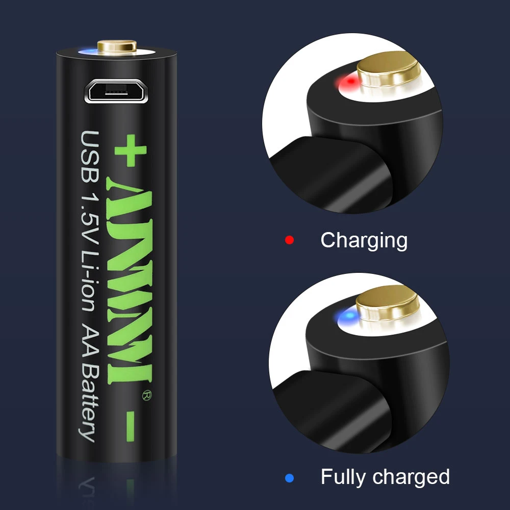 AJNWNM 1.5V USB AA Rechargeable Batteries 3000mWh 1.5v Lithium Batteries AA for remote control toys flashlight camera with USB C