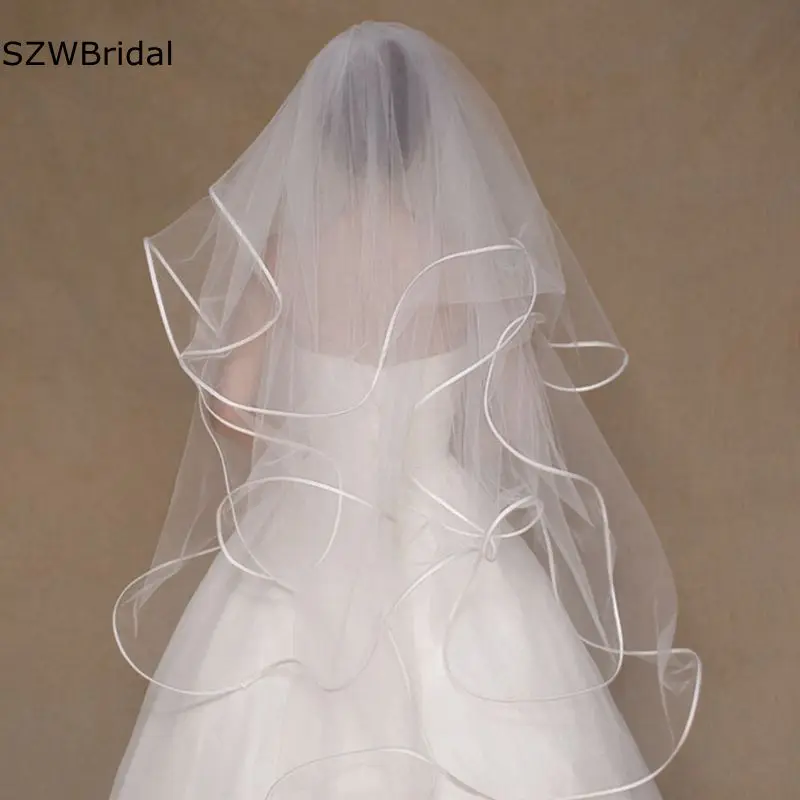 New Arrival Welon Ivory Wedding Veils Ribbon Edge with Comb Sexy Bridal Veil Velo de novia Bridal hair accessories