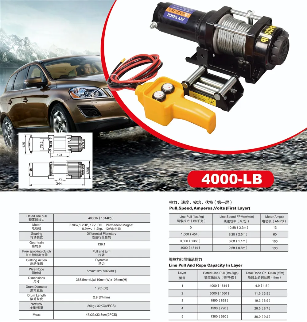 Imagem -04 - Controlador Remoto do Guincho Elétrico 12v 2000 3000 4000 4500 6000 9500 12000lbs Atv Utv Carro