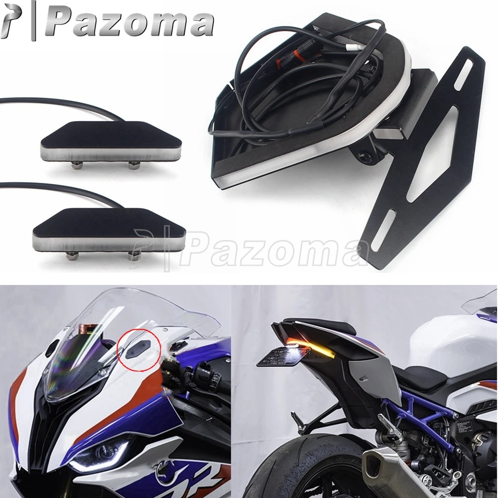 Motorcycle Front Mirror Block Off LED Turn Signal Light and Rear Tidy LED Tail Light Fender Eliminator for BMW S1000RR 2020-2023