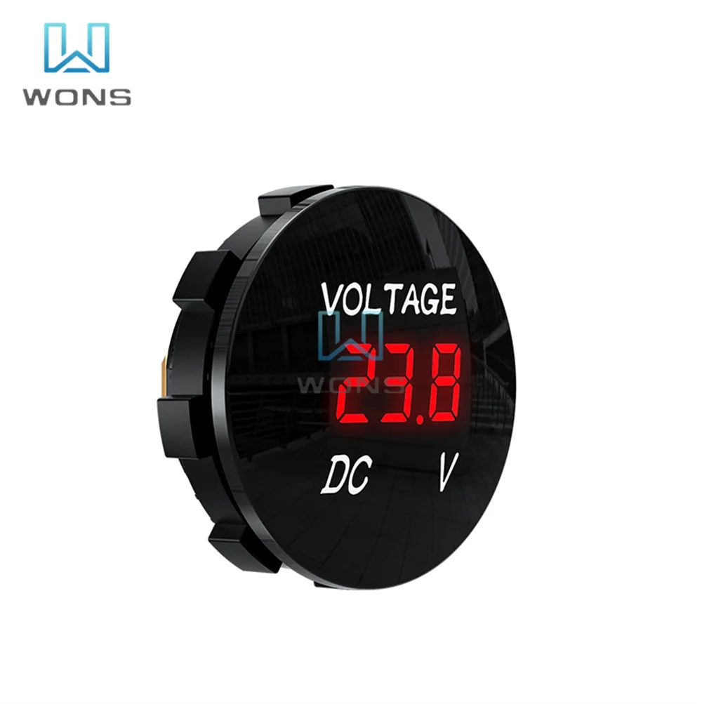 DC 5V-48V 3 Bits Digital Voltmeter Round Waterproof LED Panel Mini Digital Volt Voltage Meter Tester Monitor Display Voltmeter