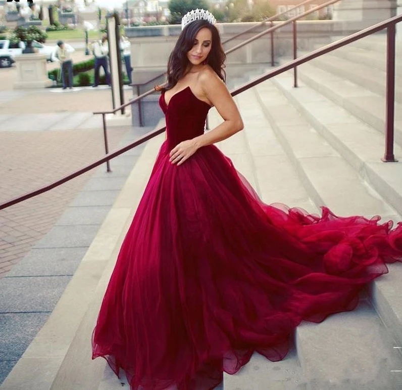 Robe de soiree Burgundy V-neck Long Tulle Evening Dresses 2020 New Prom Party Dress Evening Gowns Elegant