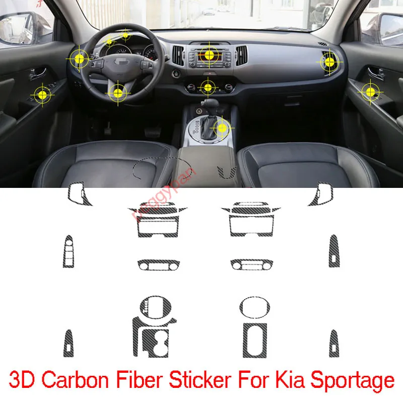 Car-Styling New 3D Carbon Fiber Car Interior Center Console Color Change Molding Sticker Decals For Kia Sportage R 2011-2015