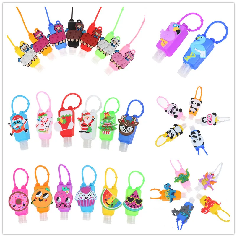 Mini desinfectante de manos de silicona con dibujos animados, Gel de seguridad portátil, desechable, sin cubierta desmontable, búho/Panda/Santa Claus
