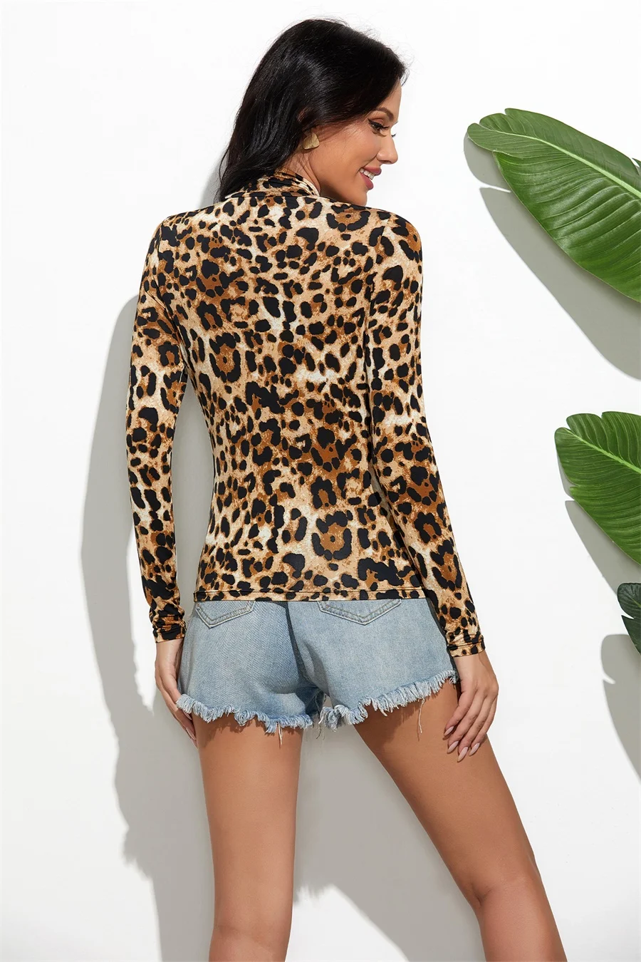 Women Turtleneck Long Sleeve Leopard Shirt 2020 Spring Autumn Tees Women Tops Female T-Shirt New Tshirt