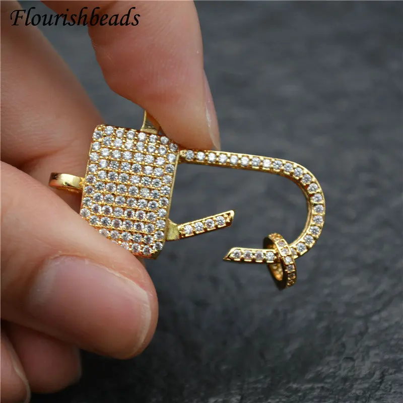 Luxury Pave CZ Zircon Beads Big Size Lobster Clasp Fasteners DIY Jewelry Makings Necklace Bracelet Chain Accessory Supplies 10pc