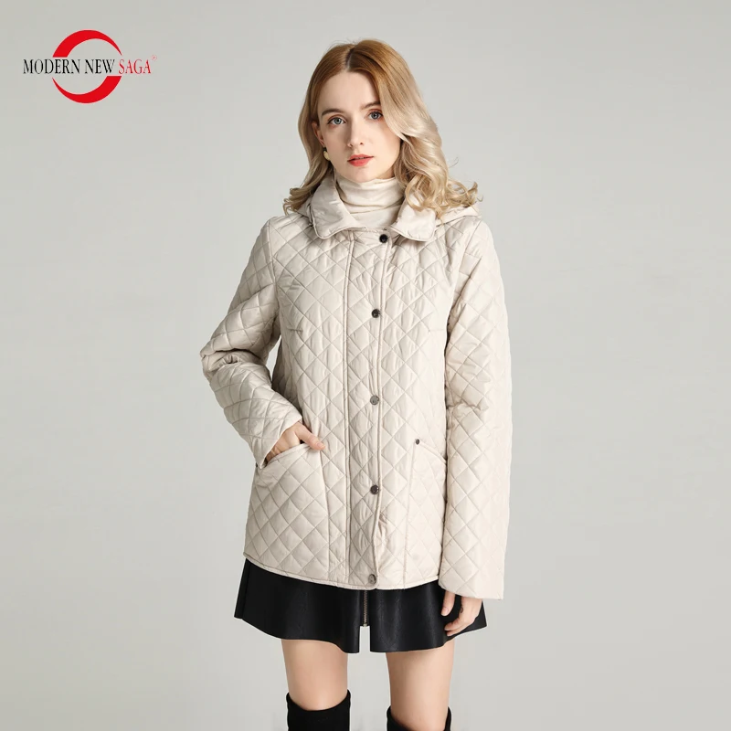 MODERN NEW SAGA Women Jacket Autumn Thin Cotton Padded Jacket Spring Fashion Women Coat Hood Down Jacket Female Women Clothing