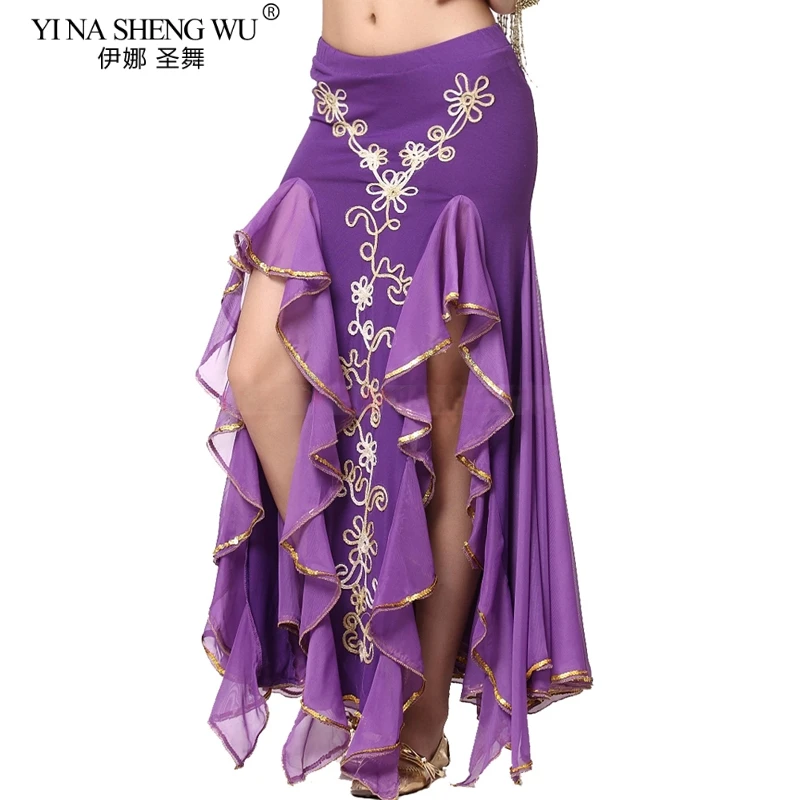 New Belly Dance Costume Bellydance Skirt India Women Double Split Wrap Costumes Stage Performance Dress Clothing Long Wave Skirt