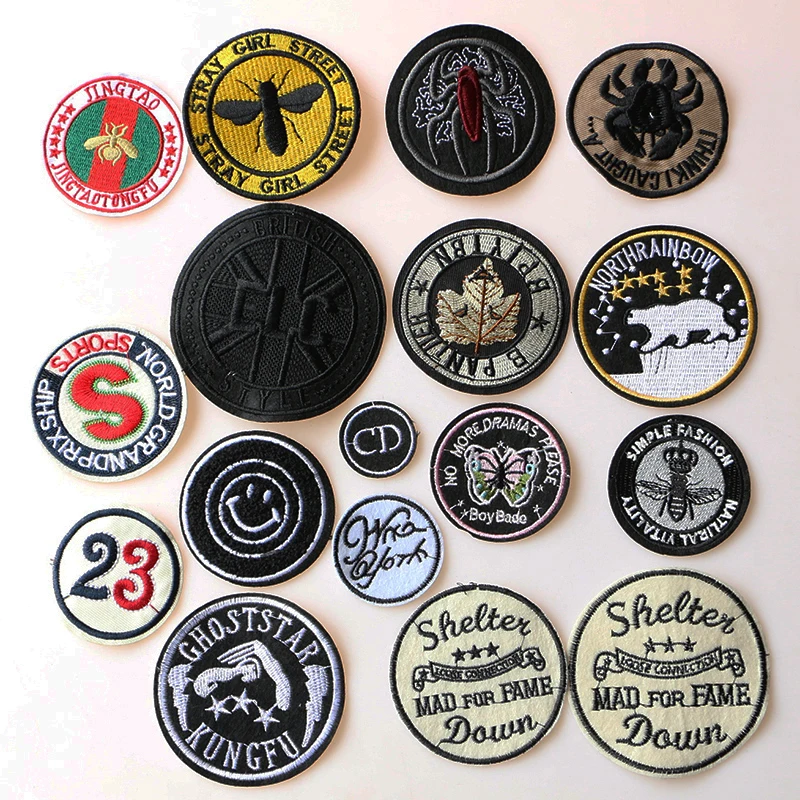 1 Pcs Letter Insect round icon Embroidered Iron on Patches for Clothing DIY Stripes Clothes Patchwork Stickers Custom Badges