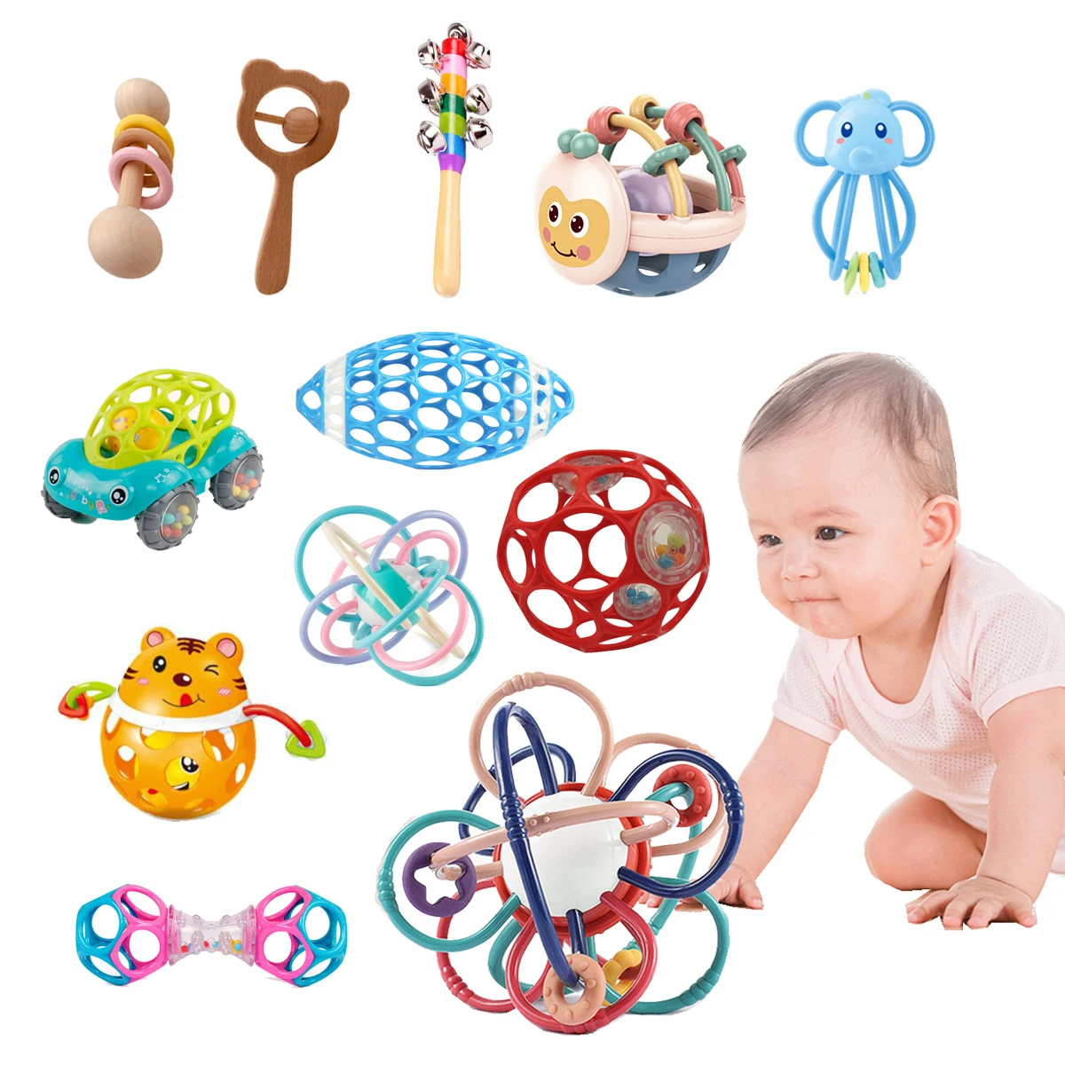 Babys pielzeug 0 12 Monate weiche Baby rassel Beißring pädagogische Säuglings krippe Spielzeug Neugeborene Montessori Rassel Spielzeug Spiele für Babys