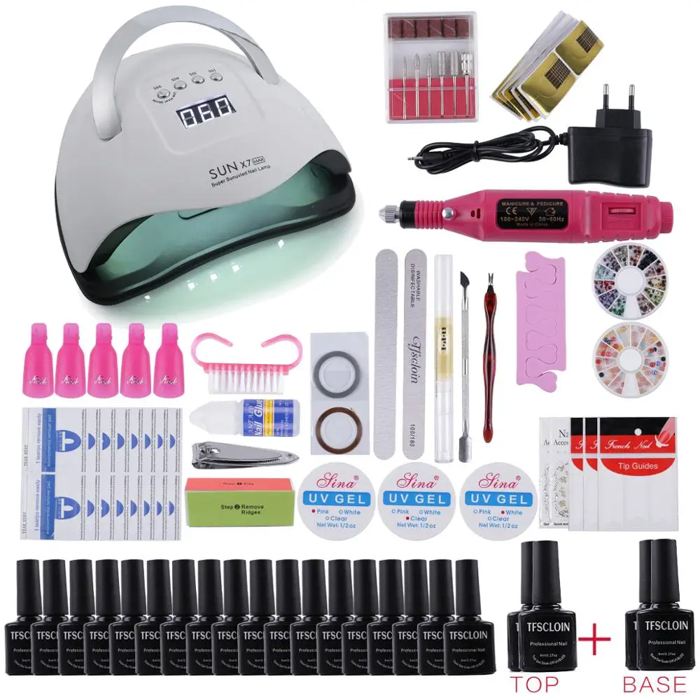 

2020 new Nail Set UV LED Lamp Dryer With 18/10pcs Nail Gel Polish Kit Soak Off Manicure Tools Set electric Nail drill Nail Tools