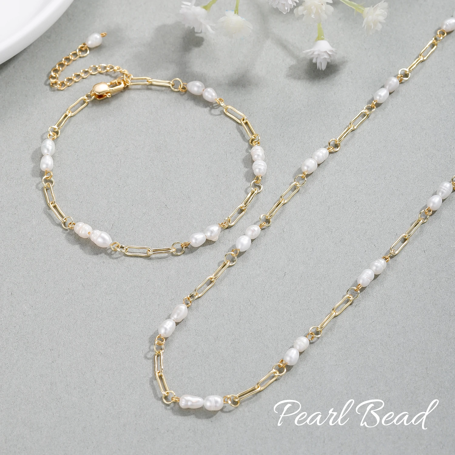 

Dainty Pearl Choker Necklace & Bracelet/Gold Pearl Necklace/Real Freshwater Pearls/Necklace And Bracelet Set Adjustable Jewelry