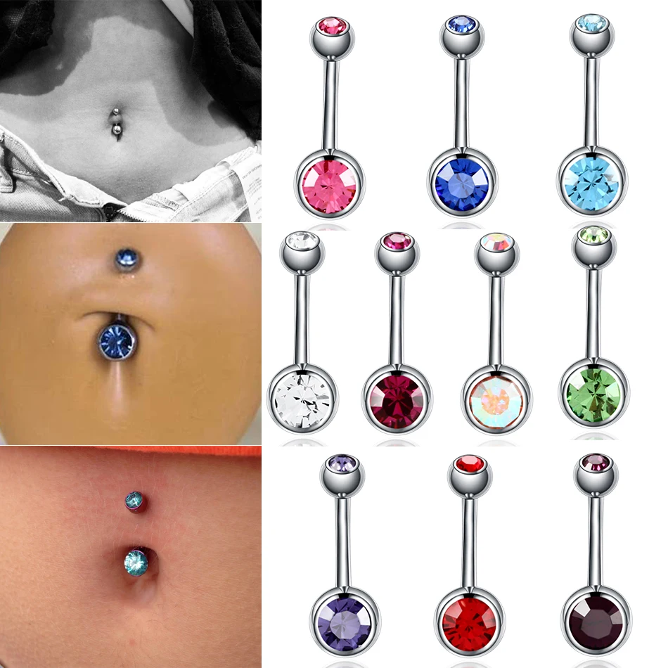 1PC ASTM F136 Titanium Belly Button Rings Externally Threaded Navel Earrings Zircon Gem Belly Button Ring Navel Piercing Kit