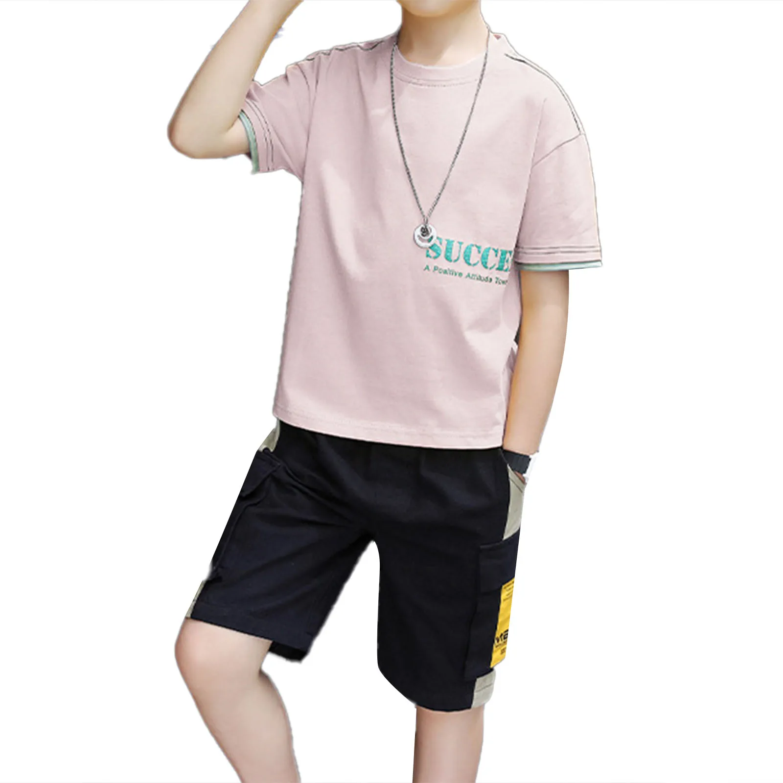 

Teenage Boys Clothing Sets Summer Boys Clothes Casual Outfit Short Sleeves T-shirt Top + Shorts Set Kids Sport Suits 5-12 Years