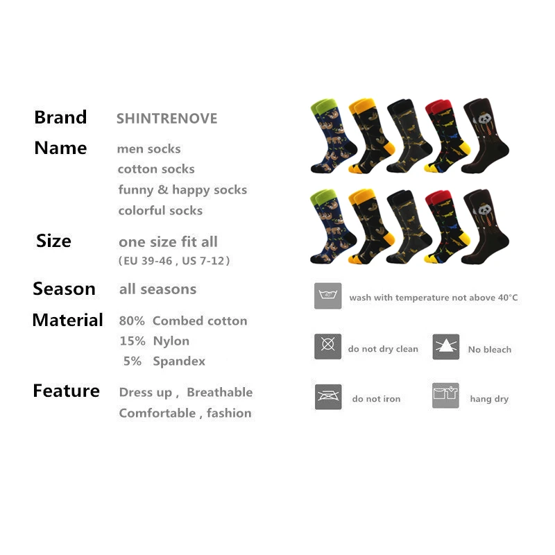 10 Pairs/Lot Happy Men Socks Casual Combed Cotton Color Socks With Print Animal High Quality Compression Funny Socks Men Gift