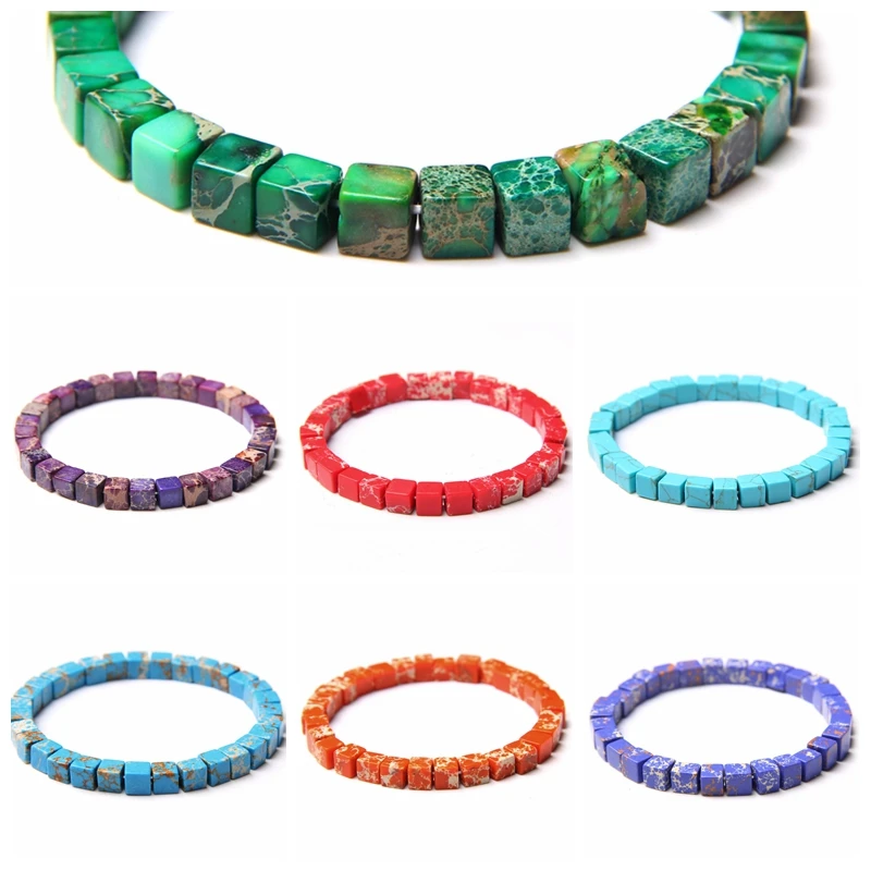 Classic Chakra 6MM Cube Imperial Mineral stone beads beaded bracelet healing lucky Energy Colorful Beaded Bracelet jewelry gifts