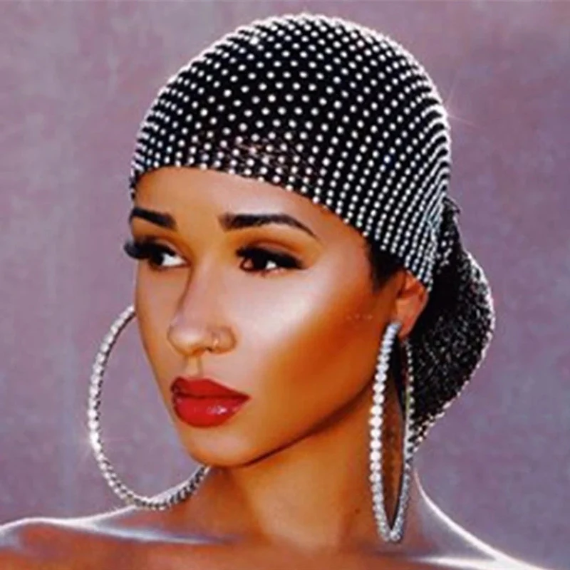 Rhinestone Head Scarf White Rave Headbands Jewelry Bling Turban for Women Amazon.com : JEAIRTS Rhinestone Head Scarf Sparkly Mesh  main image 4