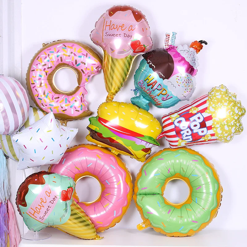 Globo de aluminio con forma de donut y caramelo de dibujos animados, Globos de helio para pastel de cumpleaños, decoración para fiesta de cumpleaños y boda, Globos para Baby Shower