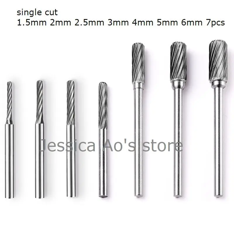 

7pcs C1.5-6mm Round Top Cylinder Carbide Rotary File Router Bits cnc Machine Mill Woodworking Tools for Metal Plastic