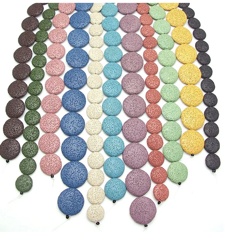 12mm 20mm Colorful Flat Natural Round Lava Beads Volcanic Rock Loose Spacer Beads Jewelry Earrings Necklace Making DIY Bracelet