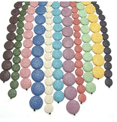 12mm 20mm Colorful Flat Natural Round Lava Beads Volcanic Rock Loose Spacer Beads Jewelry Earrings Necklace Making DIY Bracelet