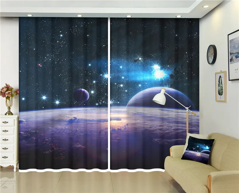 Navy Blue Curtains, Galaxy Nebula Star Moon Phase Starry Night Sky for Home and Dorms, Living Room Bedroom 2Panels Custom Size