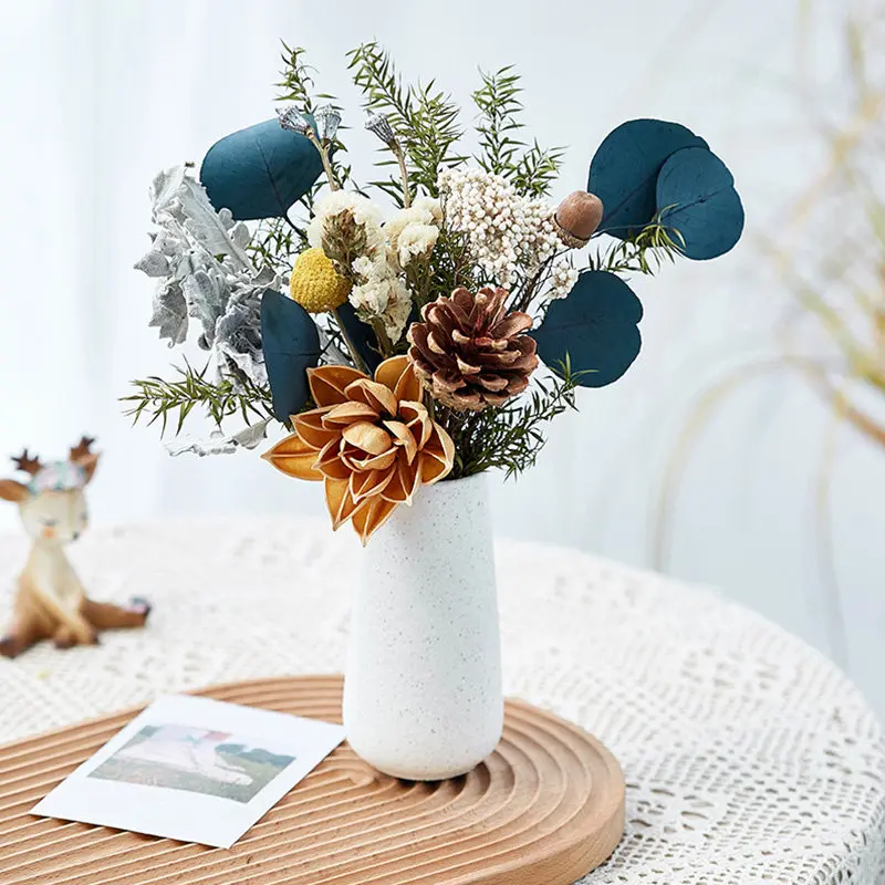 

Modern Ceramic Vase Home Furnishing Room Desktop Fake Dried Flower Pot Figurines Crafts Art Coffee Table Accessories Decoration