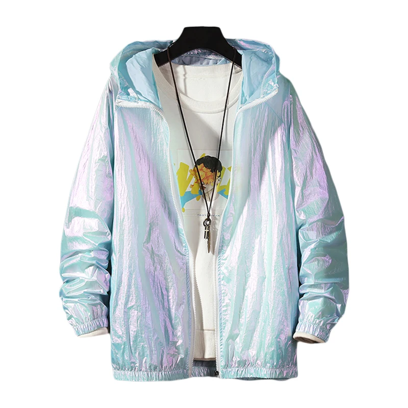 

Women Basic Jacket 2023 Summer Waterproof Oversize Colorful Reflective Causal Thin Windbreaker Woman Hooded Coat veste femme Y2K