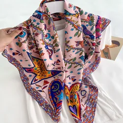 Big Square Designer Brand Spring Scarves New Women Silk Square Scarf Bubble Printed Fashion Lady Shawls Leaf Bird Femme Hijab