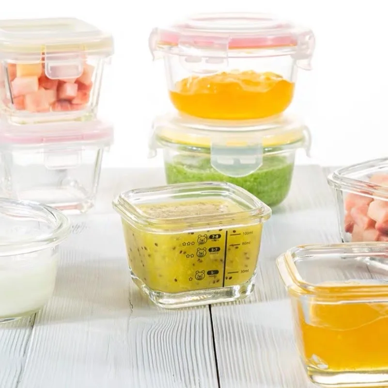 

Infant Baby Glass Food Supplement Box Children's Tableware Set Food Supplement Tool Bowl Freezer Box With Lid Fresh-Keeping