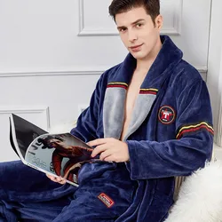 Sonbahar Kış Sıcak Erkek Pijama Büyük Boy Flanel Erkek Elbise Gecelikler Kalın Uzun Bornoz Gecelik Loungewear Rahat Ev Giyim