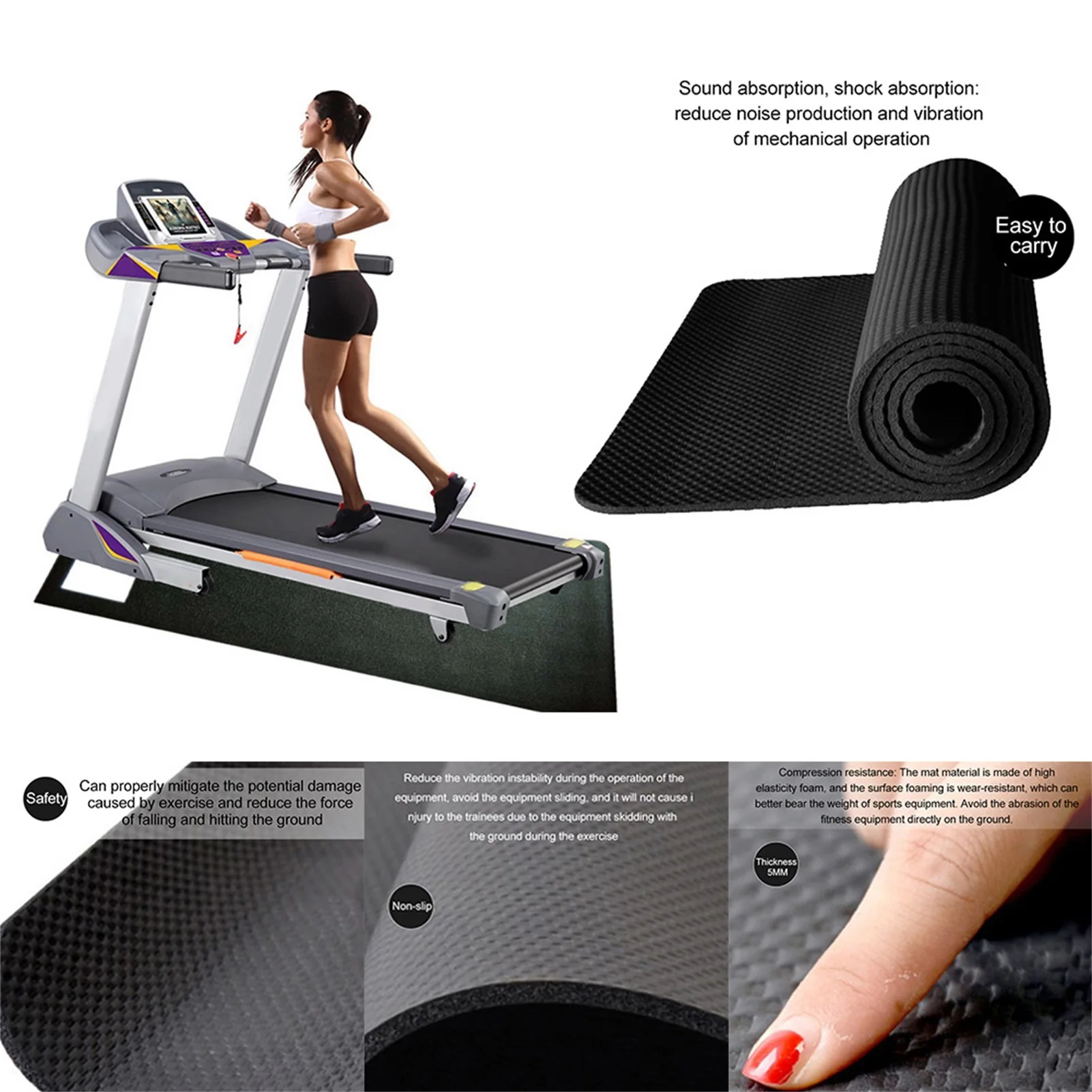 190x75cm Exercise Mat Gym Fitness Equipment For Treadmill Bike Protect Floor Mat Running Machine Shock Absorbing Pad