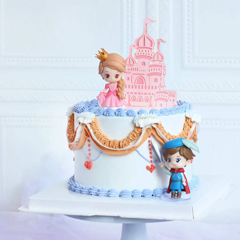 

Prince Princess Castle Birthday Party Decoration Blue Pink Bowr Cake Topper Color Dessert Table Dress Up Plugin Baking Supplies