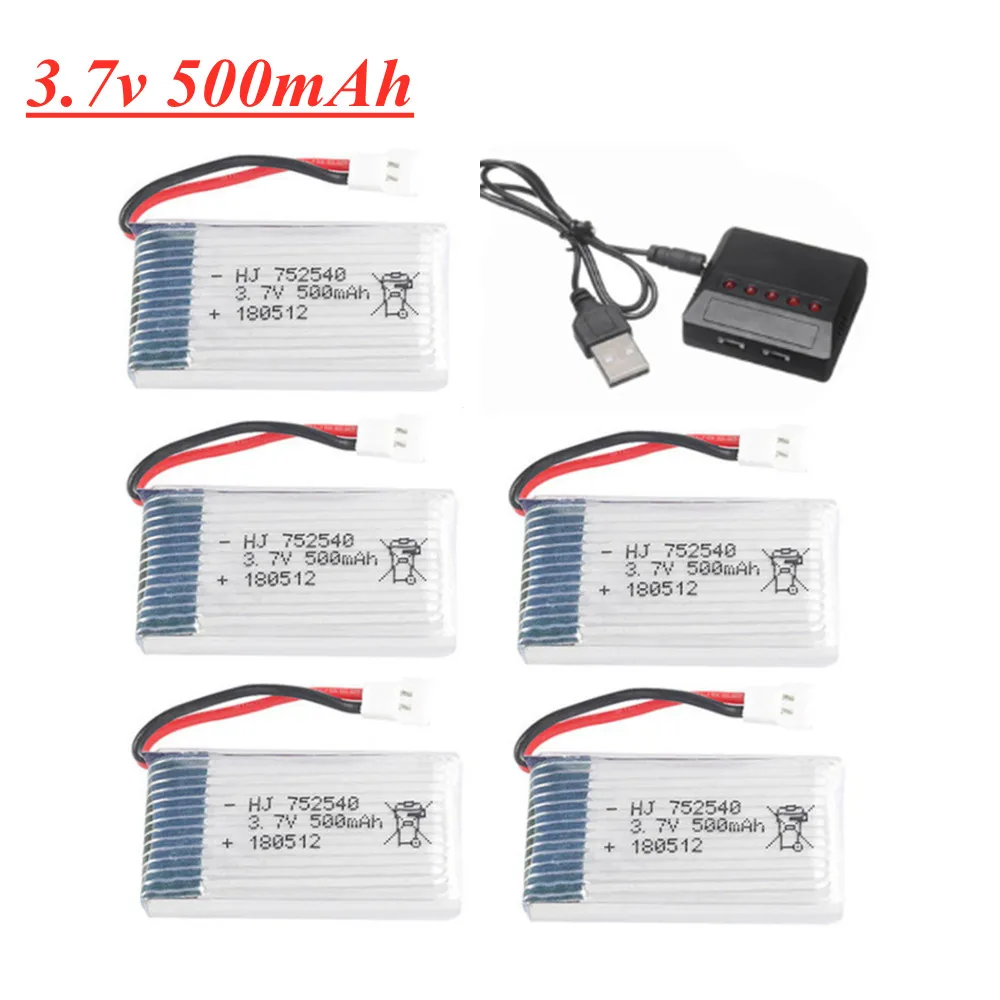 3.7V 500mAh Lipo Battery For Syma X5C X5C-1 X5 X5SW M68 CX-30 H5C RC Quadrocopter Parts 3.7v 752540 Battery and Charger Set