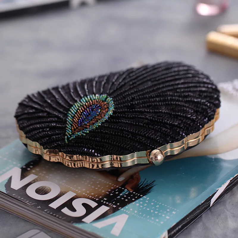 Shell Shape Women\'s Clutch Bag Sequin Purses and Handbags Luxury Designer Retro Embroidery Evening Bag Female Party Handbag Z079